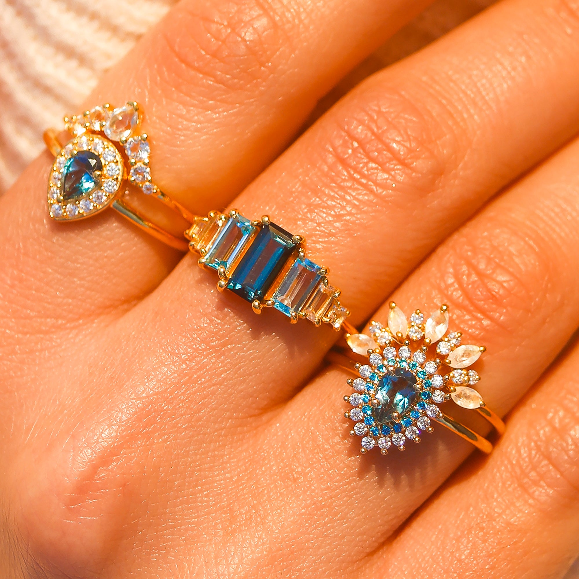 Vintage Ring Genuine Blue Topaz and Clear Swarovski Crystals 18kt Gold  Plated R2604 | PVD Vintage Jewelry